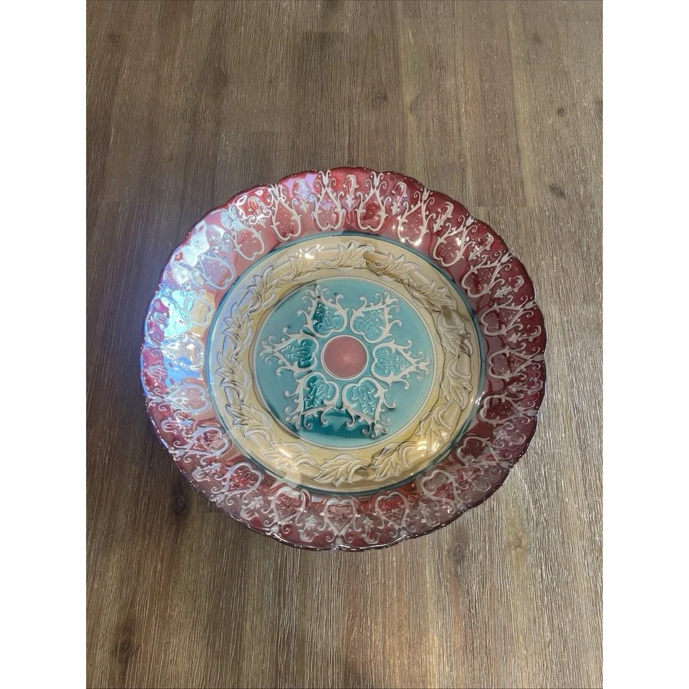 Vintage Bowl Decor Turkish Art Glass Center Piece 15.5